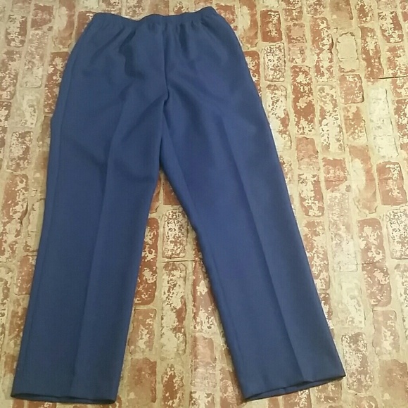 Alfred Dunner Pants Sz12 Sapphire Blue High Waist Straight Leg Pull On Pockets - Picture 2 of 4